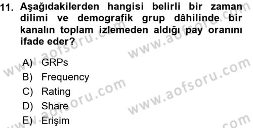 Medya Planlama Dersi Ara Sınavı Deneme Sınav Soruları 11. Soru