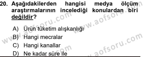 Medya Planlama Dersi Ara Sınavı Deneme Sınav Soruları 20. Soru