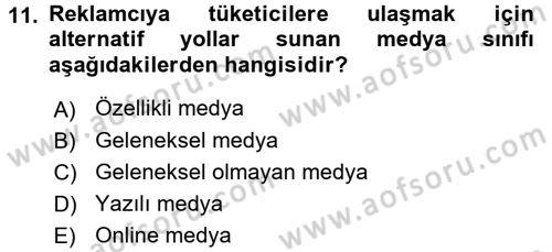 Medya Planlama Dersi 2015 - 2016 Yılı (Final) Dönem Sonu Sınav Soruları 11. Soru