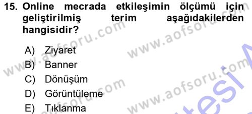 Medya Planlama Dersi 2015 - 2016 Yılı (Final) Dönem Sonu Sınav Soruları 15. Soru