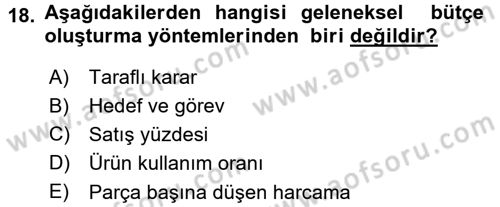 Medya Planlama Dersi 2015 - 2016 Yılı (Final) Dönem Sonu Sınav Soruları 18. Soru