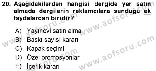 Medya Planlama Dersi 2015 - 2016 Yılı (Final) Dönem Sonu Sınav Soruları 20. Soru