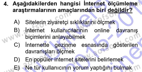 Medya Planlama Dersi 2015 - 2016 Yılı (Final) Dönem Sonu Sınav Soruları 4. Soru