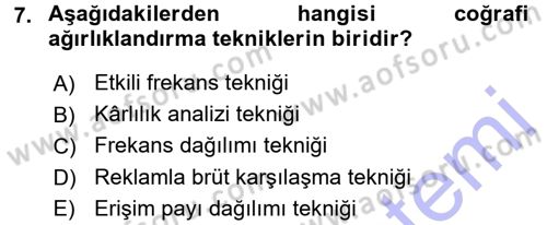 Medya Planlama Dersi 2015 - 2016 Yılı (Final) Dönem Sonu Sınav Soruları 7. Soru