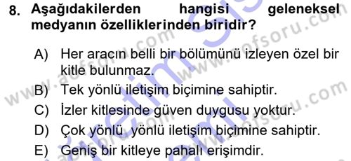 Medya Planlama Dersi 2015 - 2016 Yılı (Final) Dönem Sonu Sınav Soruları 8. Soru