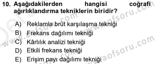 Medya Planlama Dersi 2015 - 2016 Yılı Tek Ders Sınav Soruları 10. Soru