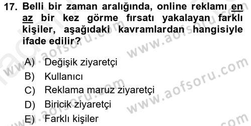 Medya Planlama Dersi 2015 - 2016 Yılı Tek Ders Sınav Soruları 17. Soru