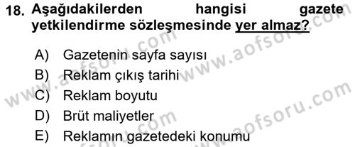 Medya Planlama Dersi 2015 - 2016 Yılı Tek Ders Sınav Soruları 18. Soru