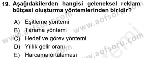 Medya Planlama Dersi 2015 - 2016 Yılı Tek Ders Sınav Soruları 19. Soru