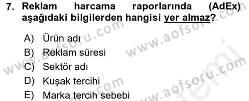 Medya Planlama Dersi 2015 - 2016 Yılı Tek Ders Sınav Soruları 7. Soru
