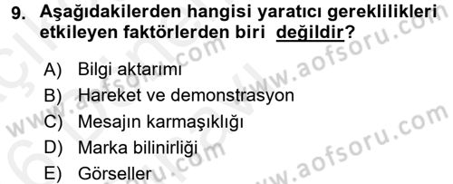 Medya Planlama Dersi 2015 - 2016 Yılı Tek Ders Sınav Soruları 9. Soru