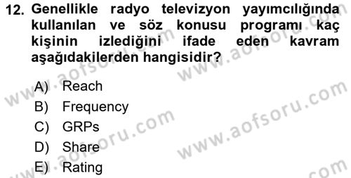 Medya Planlama Dersi 2016 - 2017 Yılı 3 Ders Sınav Soruları 12. Soru