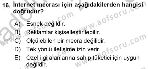 Medya Planlama Dersi 2016 - 2017 Yılı 3 Ders Sınav Soruları 16. Soru