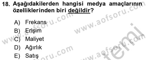Medya Planlama Dersi 2016 - 2017 Yılı 3 Ders Sınav Soruları 18. Soru