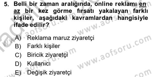 Medya Planlama Dersi 2016 - 2017 Yılı 3 Ders Sınav Soruları 5. Soru