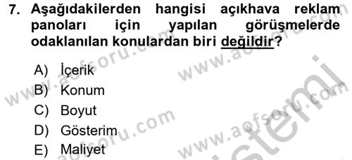 Medya Planlama Dersi 2016 - 2017 Yılı 3 Ders Sınav Soruları 7. Soru