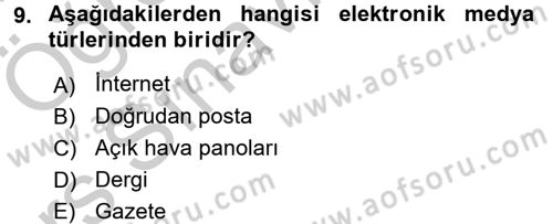 Medya Planlama Dersi 2016 - 2017 Yılı 3 Ders Sınav Soruları 9. Soru