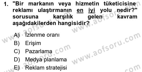 Medya Planlama Dersi 2016 - 2017 Yılı (Vize) Ara Sınav Soruları 1. Soru