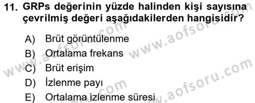 Medya Planlama Dersi Ara Sınavı Deneme Sınav Soruları 11. Soru