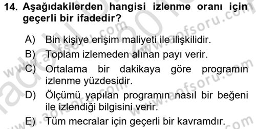 Medya Planlama Dersi Ara Sınavı Deneme Sınav Soruları 14. Soru