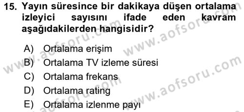 Medya Planlama Dersi Ara Sınavı Deneme Sınav Soruları 15. Soru