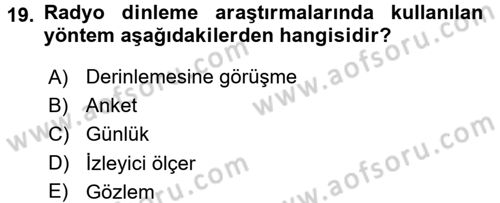 Medya Planlama Dersi Ara Sınavı Deneme Sınav Soruları 19. Soru