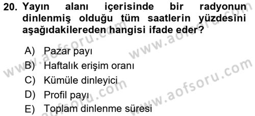 Medya Planlama Dersi Ara Sınavı Deneme Sınav Soruları 20. Soru