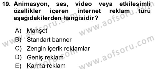 Medya Planlama Dersi 2016 - 2017 Yılı (Final) Dönem Sonu Sınav Soruları 19. Soru