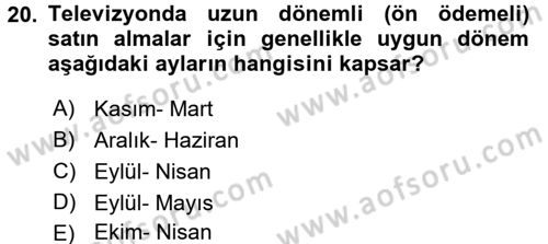 Medya Planlama Dersi 2016 - 2017 Yılı (Final) Dönem Sonu Sınav Soruları 20. Soru