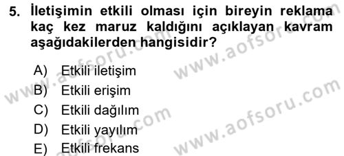 Medya Planlama Dersi 2016 - 2017 Yılı (Final) Dönem Sonu Sınav Soruları 5. Soru