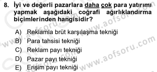 Medya Planlama Dersi 2016 - 2017 Yılı (Final) Dönem Sonu Sınav Soruları 8. Soru
