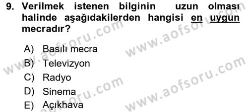 Medya Planlama Dersi 2016 - 2017 Yılı (Final) Dönem Sonu Sınav Soruları 9. Soru