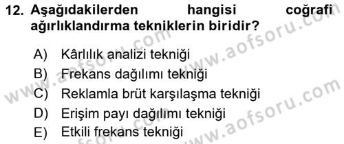 Medya Planlama Dersi 2017 - 2018 Yılı 3 Ders Sınav Soruları 12. Soru