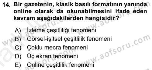 Medya Planlama Dersi 2017 - 2018 Yılı 3 Ders Sınav Soruları 14. Soru