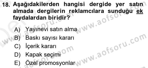 Medya Planlama Dersi 2017 - 2018 Yılı 3 Ders Sınav Soruları 18. Soru