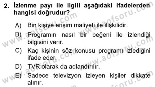 Medya Planlama Dersi 2017 - 2018 Yılı 3 Ders Sınav Soruları 2. Soru