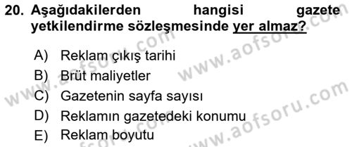 Medya Planlama Dersi 2017 - 2018 Yılı 3 Ders Sınav Soruları 20. Soru