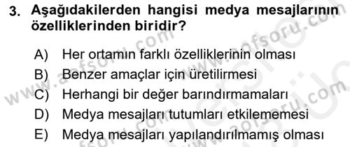 Medya Planlama Dersi 2017 - 2018 Yılı 3 Ders Sınav Soruları 3. Soru