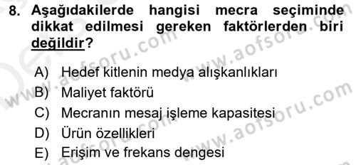 Medya Planlama Dersi 2017 - 2018 Yılı 3 Ders Sınav Soruları 8. Soru