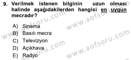 Medya Planlama Dersi 2017 - 2018 Yılı 3 Ders Sınav Soruları 9. Soru