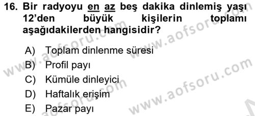 Medya Planlama Dersi Ara Sınavı Deneme Sınav Soruları 16. Soru