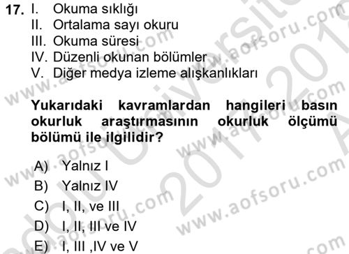 Medya Planlama Dersi Ara Sınavı Deneme Sınav Soruları 17. Soru