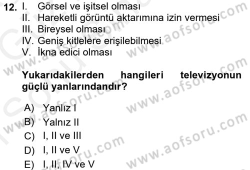 Medya Planlama Dersi 2017 - 2018 Yılı (Final) Dönem Sonu Sınav Soruları 12. Soru