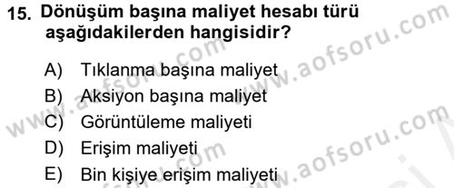 Medya Planlama Dersi 2017 - 2018 Yılı (Final) Dönem Sonu Sınav Soruları 15. Soru