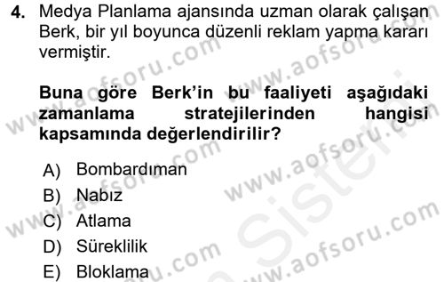 Medya Planlama Dersi 2017 - 2018 Yılı (Final) Dönem Sonu Sınav Soruları 4. Soru