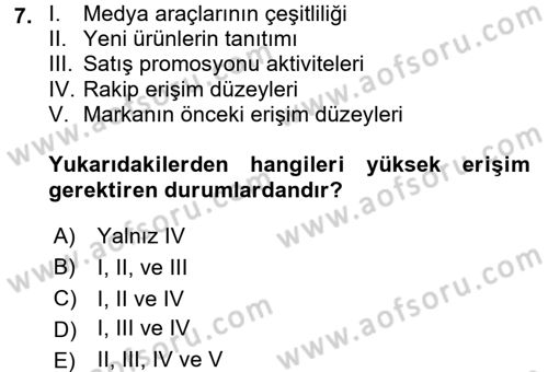 Medya Planlama Dersi 2017 - 2018 Yılı (Final) Dönem Sonu Sınav Soruları 7. Soru