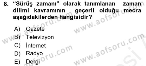 Medya Planlama Dersi 2017 - 2018 Yılı (Final) Dönem Sonu Sınav Soruları 8. Soru
