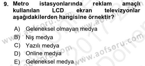 Medya Planlama Dersi 2017 - 2018 Yılı (Final) Dönem Sonu Sınav Soruları 9. Soru
