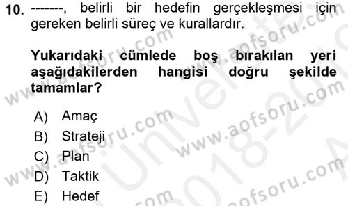 Medya Planlama Dersi 2018 - 2019 Yılı (Vize) Ara Sınav Soruları 10. Soru