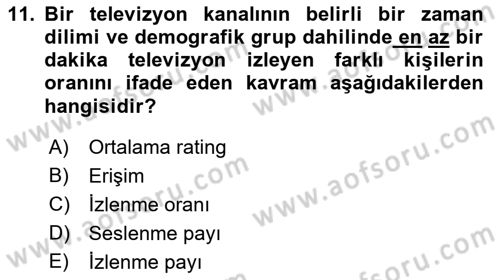Medya Planlama Dersi Ara Sınavı Deneme Sınav Soruları 11. Soru